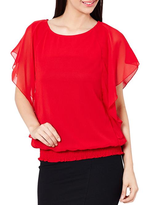 the vanca red ruffled georgette top - 10016777 - Very Small Image - 1