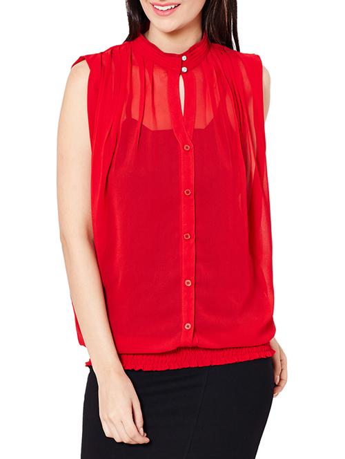 the vanca red pleated georgette top - 10016782 - Very Small Image - 1