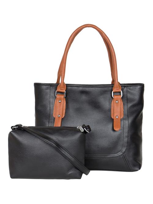 black synthetic leather handbag and sling combo - 10018365 - Very Small Image - 1
