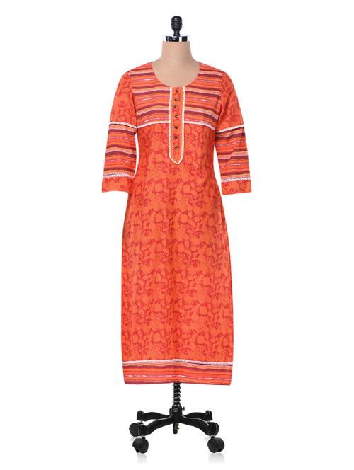 orange printed kurta - 1002132 - Very Small Image - 1