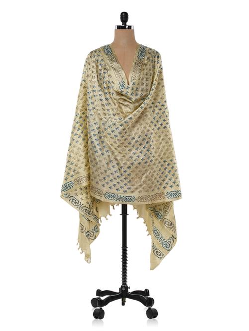 kela silk blue block print dupatta - 1002141 - Very Small Image - 1