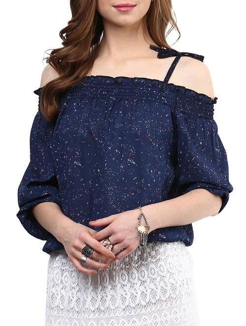 tie knot cold shoulder blouson top - 10023065 - Very Small Image - 1