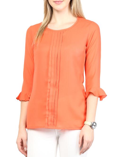 orange solid poly georgette top - 10023076 - Very Small Image - 1