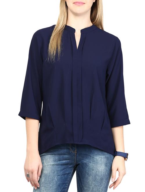 mandarin neck pleat detail top - 10023098 - Very Small Image - 1