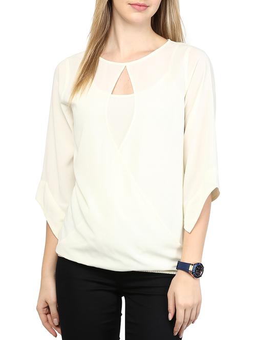 keyhole neck asymmetric sleeved top - 10023103 - Very Small Image - 1