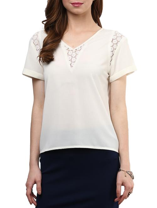 white poly georgette regular top - 10023105 - Very Small Image - 1
