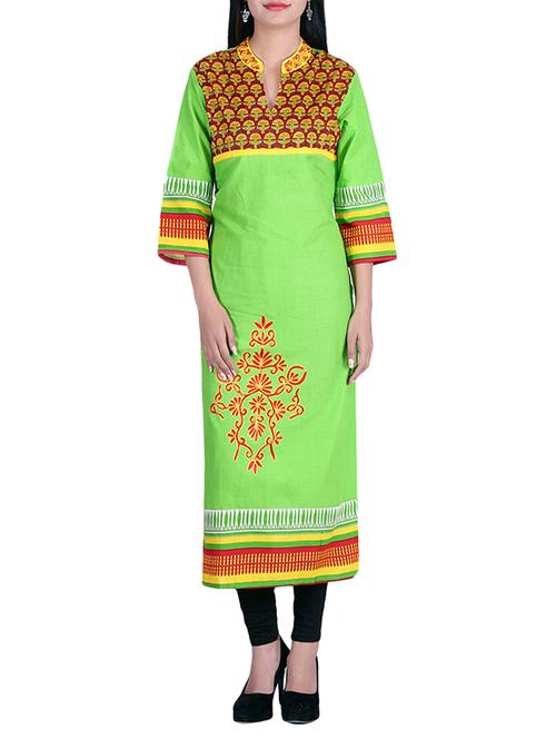 green cotton kurta - 10023235 - Very Small Image - 1