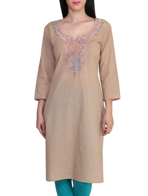 beige cotton kurta - 10024393 - Very Small Image - 1