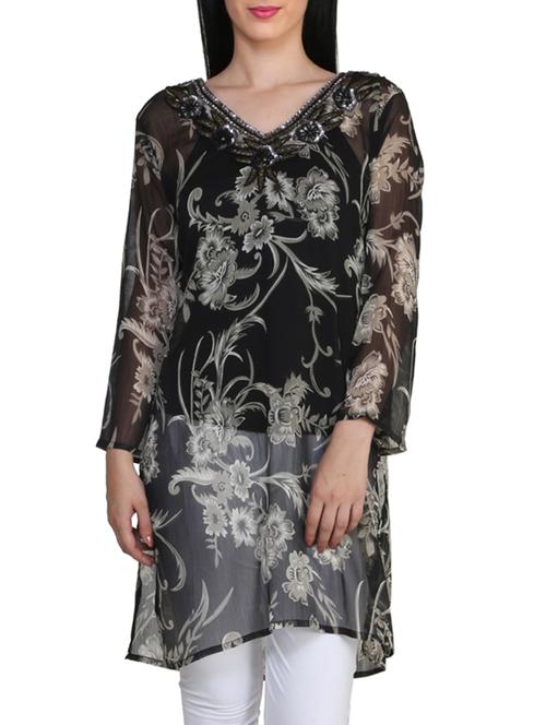 black chiffon straight kurti - 10024410 - Very Small Image - 1
