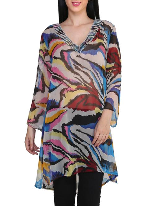multi colored chiffon high-low kurti - 10024414 - Very Small Image - 1
