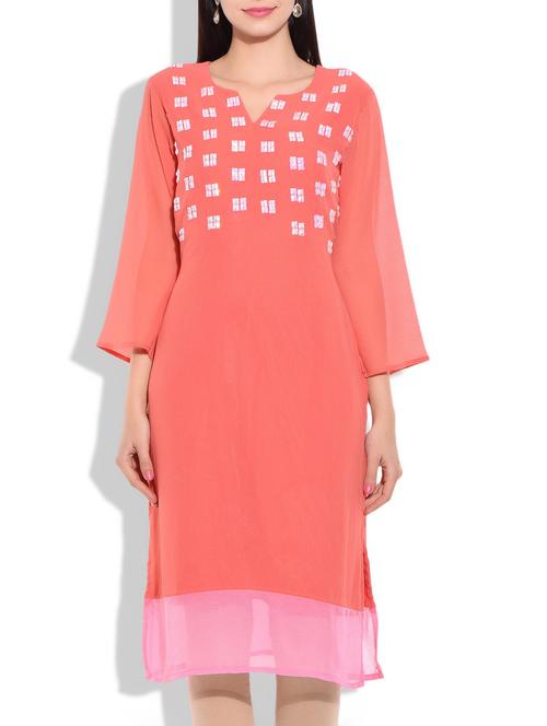 orange poly georgette kurta - 10024776 - Very Small Image - 1