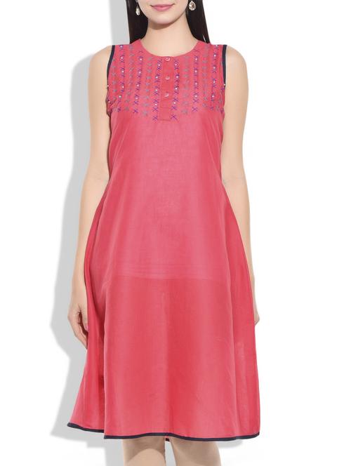 red cotton kurta - 10024779 - Very Small Image - 1