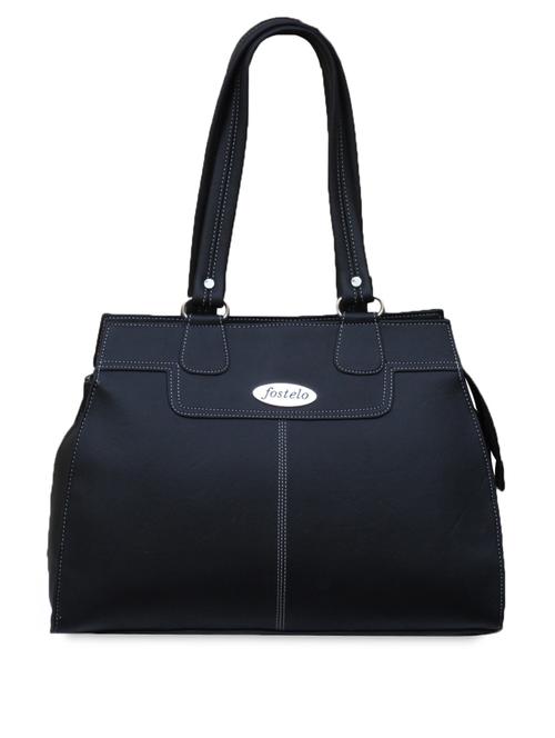Black Plain Structured Leatherette Handbag - 1002566 - Very Small Image - 1