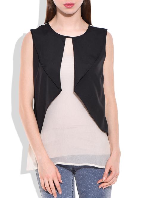 white/black polygeorgette layered top - 10031239 - Very Small Image - 1
