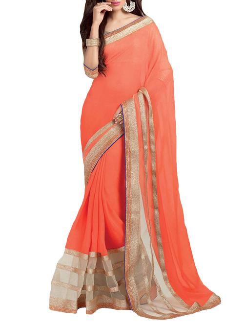 orange georgette saree - 10034794 - Very Small Image - 1