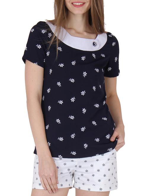 contrast neck floral top - 10035633 - Very Small Image - 1
