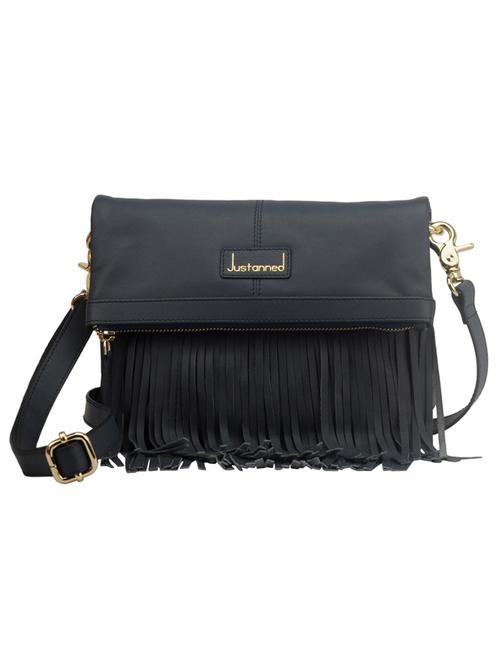 justanned indigo leather fringed fold-over sling bag - 10042913 - Very Small Image - 1