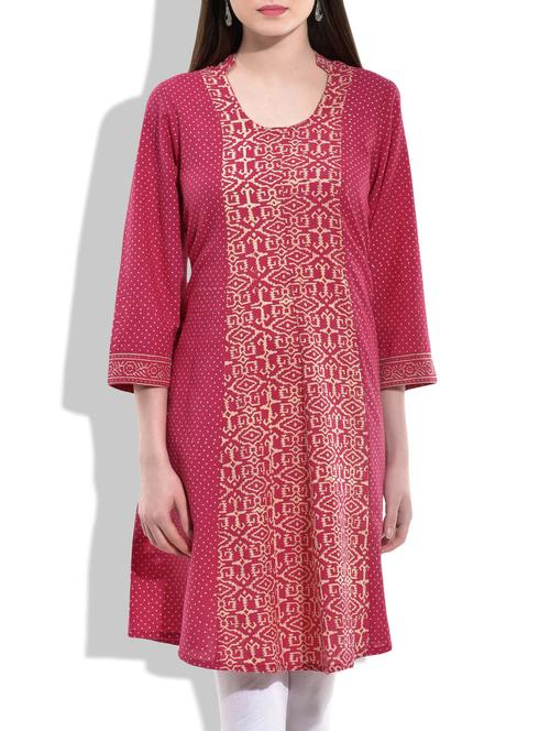 centre panel pink ajrakh block printed kurti - 10044183 - Very Small Image - 1