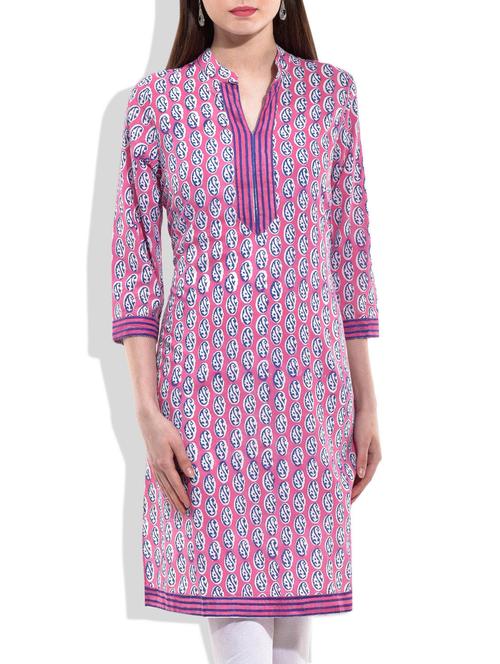 pink hand block printed kurti - 10044214 - Very Small Image - 1