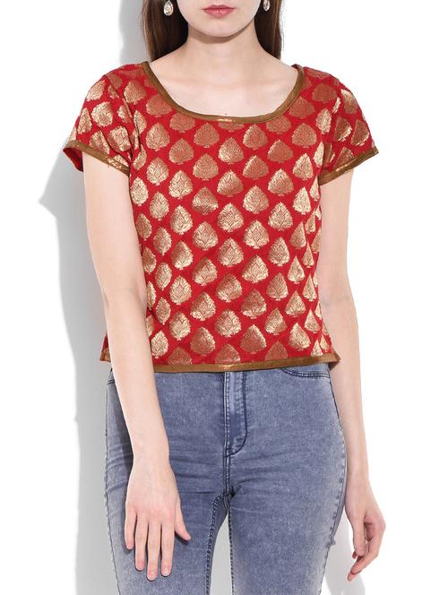 red blouse in pure brocade silk - 10044267 - Very Small Image - 1