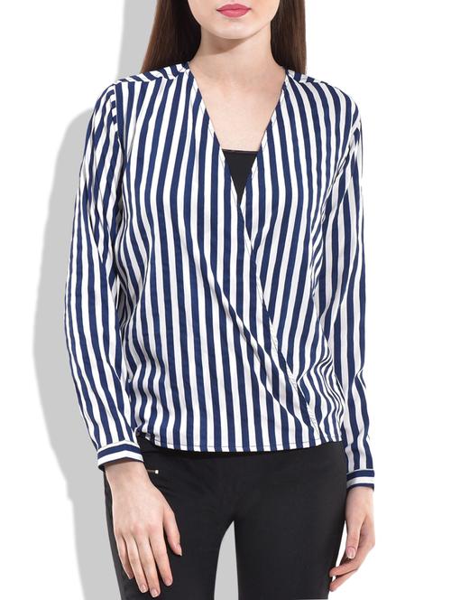 blue, white poly crepe top - 10046800 - Very Small Image - 1