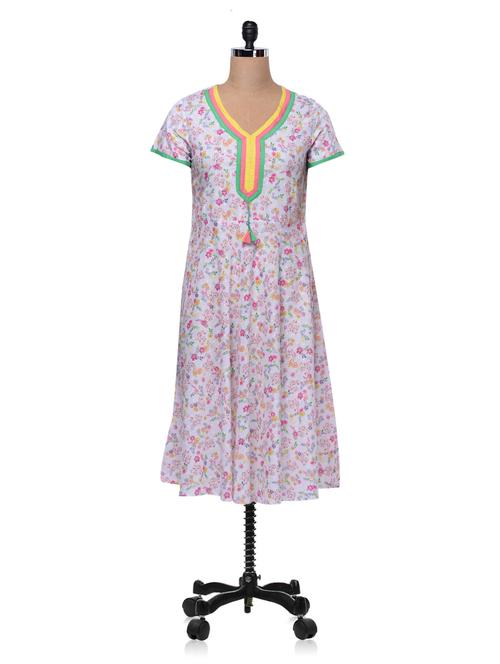 floral printed white cotton dobby kurta - 1004787 - Very Small Image - 1
