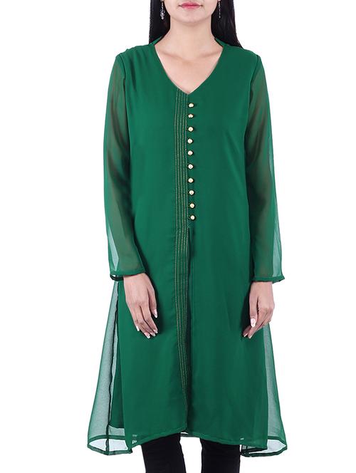 dark green pure georgette kurta - 10048615 - Very Small Image - 1