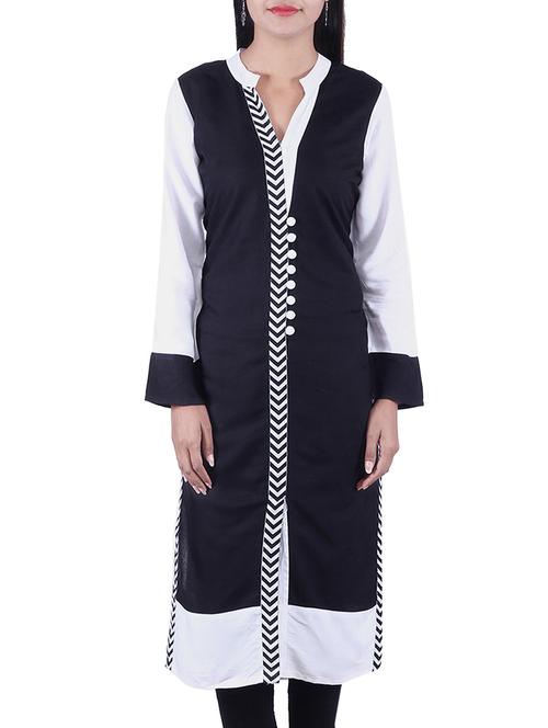 white,black rayon kurta - 10048618 - Very Small Image - 1