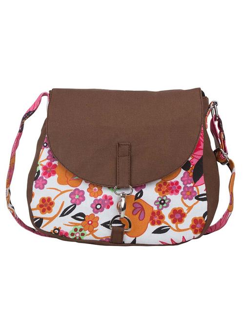 brown colored canvas printed sling bag - 10052301 - Very Small Image - 1
