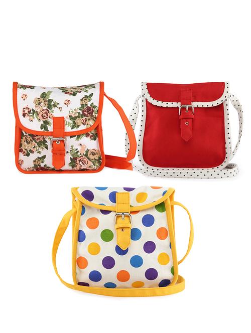 multi colored printed canvas sling bag (set of 3) - 10052335 - Very Small Image - 1