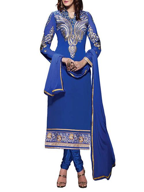 blue georgette unstitched suit - 10061824 - Very Small Image - 1