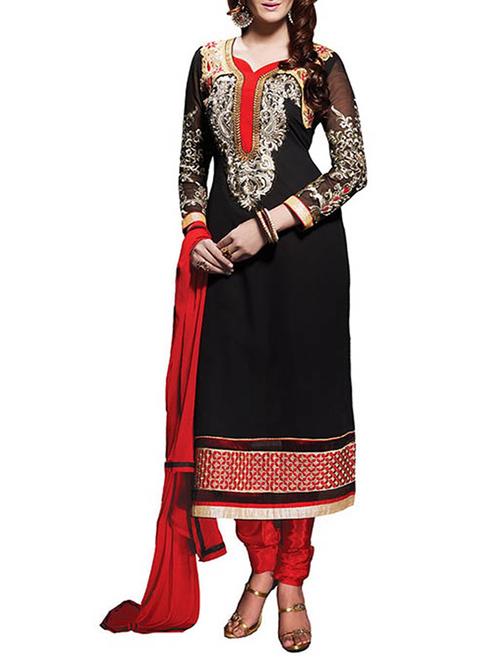 black georgette unstitched suit - 10061827 - Very Small Image - 1