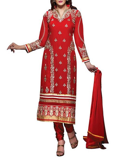 red georgette unstitched suit - 10061831 - Very Small Image - 1