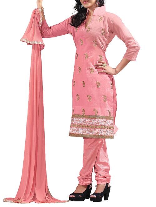 pink chanderi unstitched suit - 10061890 - Very Small Image - 1