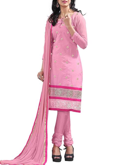 pink chanderi unstitched suit - 10061892 - Very Small Image - 1