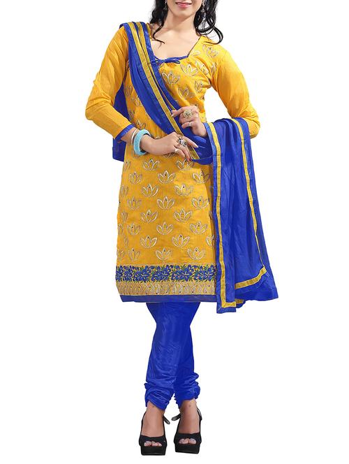 yellow chanderi unstitched suit - 10061894 - Very Small Image - 1