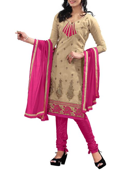 brown chanderi unstitched suit - 10061895 - Very Small Image - 1