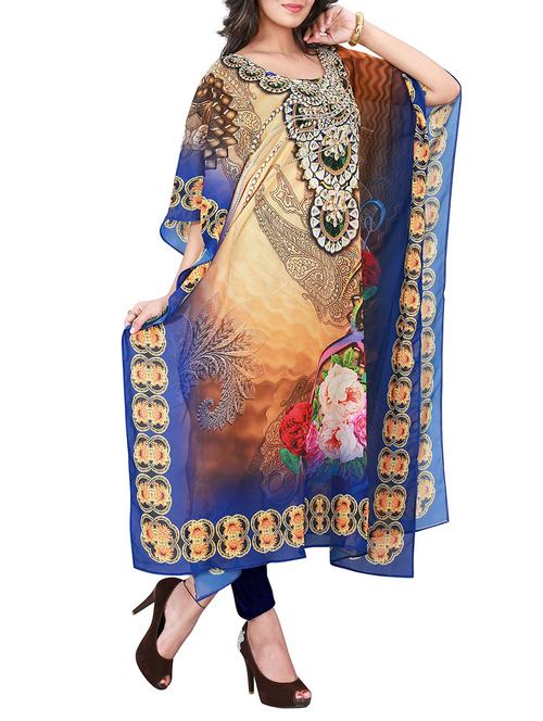 beige, multicolor polyester kaftan - 10062838 - Very Small Image - 1