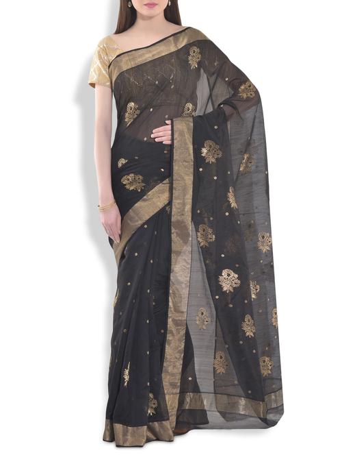 black floral chanderi silk brocade saree - 10064728 - Very Small Image - 1