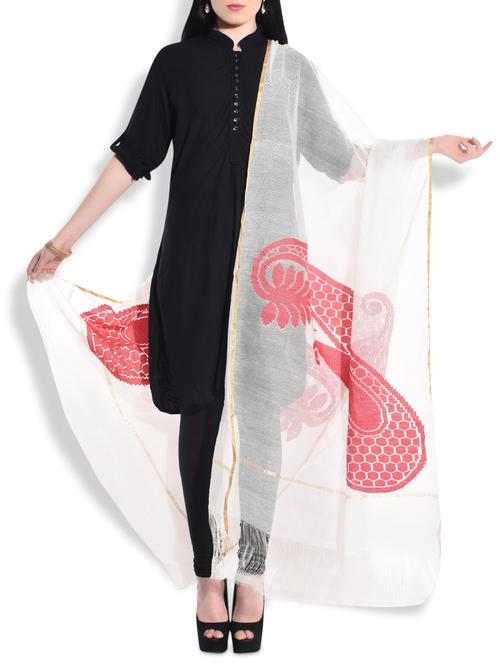 white paisley khadi net dupatta - 10064755 - Very Small Image - 1