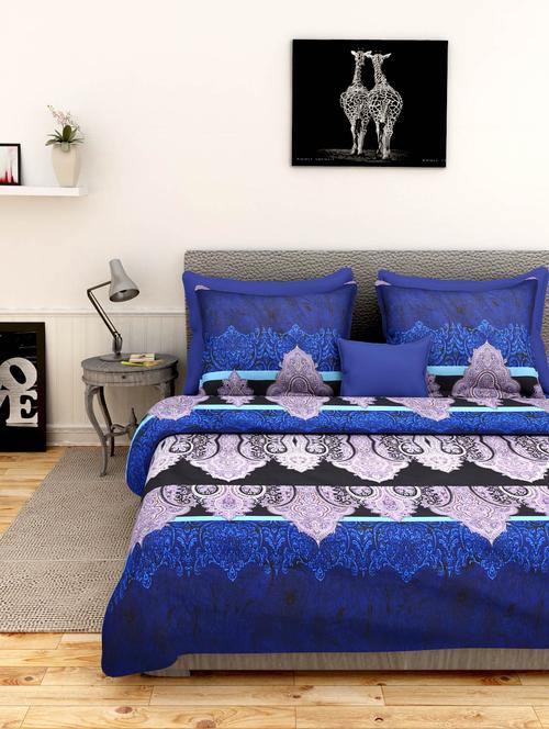 first row blue contemporary print bedsheet with two pillow cover - 10068354 - Very Small Image - 1