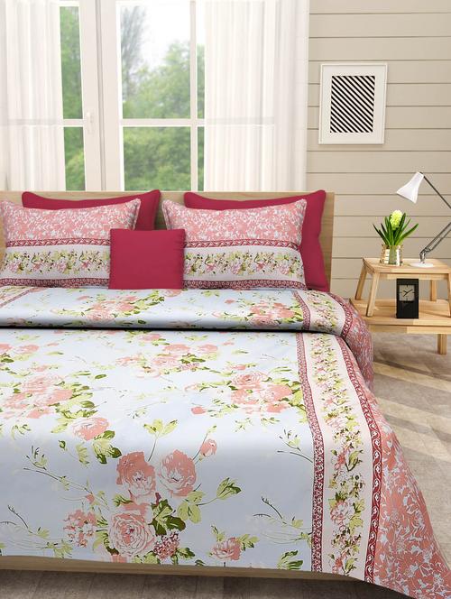 first row floral print bedsheet with two pillow cover - 10068367 - Very Small Image - 1