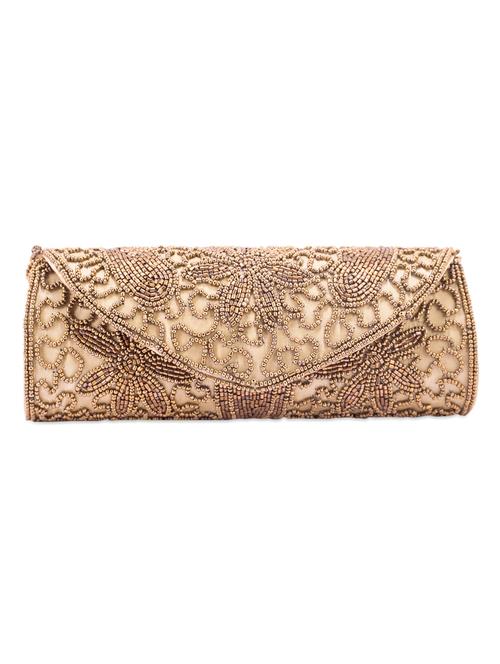 Golden Beads Embellished Flap Clutch - 1007094 - Very Small Image - 1