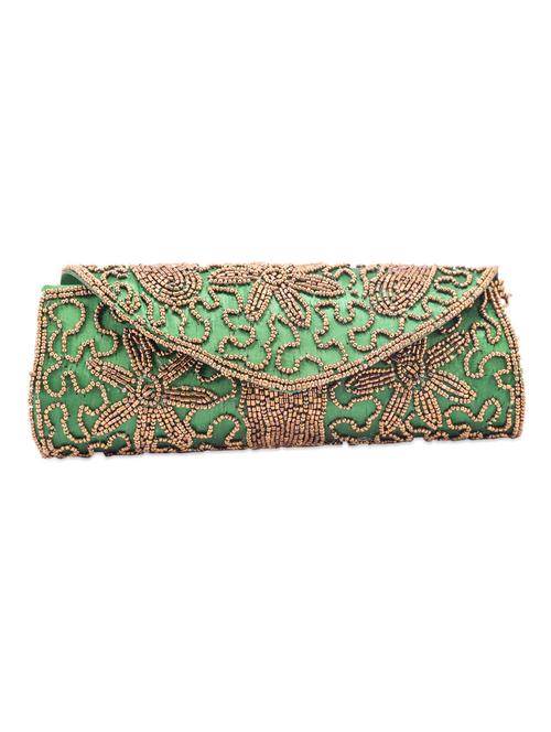 Green Beads Embellished Flap Clutch - 1007098 - Very Small Image - 1