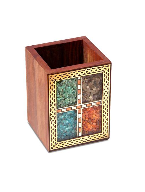 multi color real gemstones & sheesham wood desk accessory - 10072681 - Very Small Image - 1