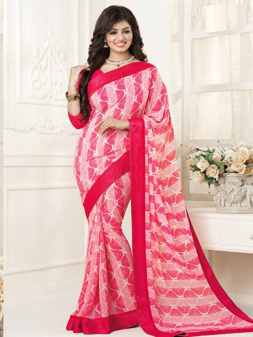 pink , white georgette saree - 10072686 - Very Small Image - 1