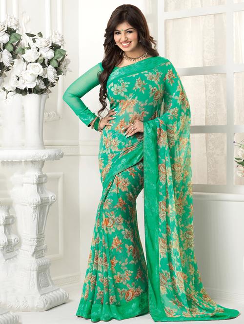 light green georgette saree - 10072688 - Very Small Image - 1
