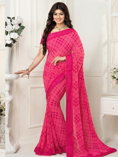 pink georgette saree - 10072689 - Very Small Image - 1