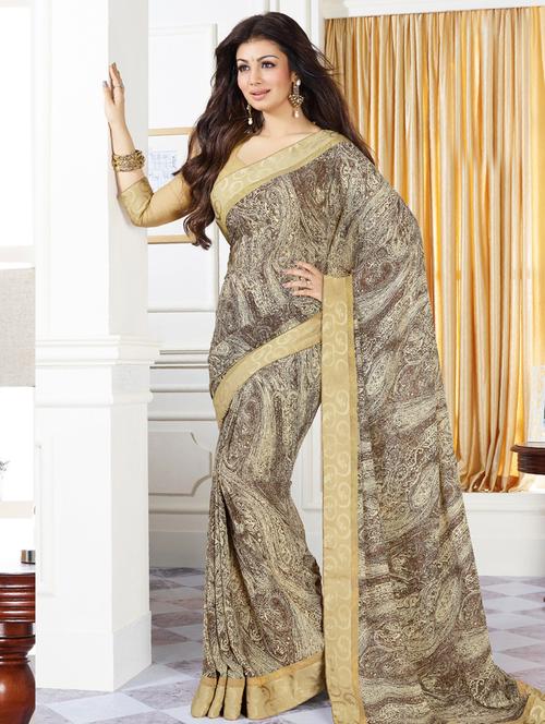 beige georgette saree - 10072690 - Very Small Image - 1
