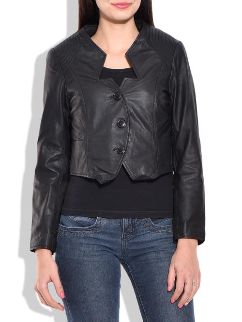 black color leather jacket - 10072780 - Very Small Image - 1